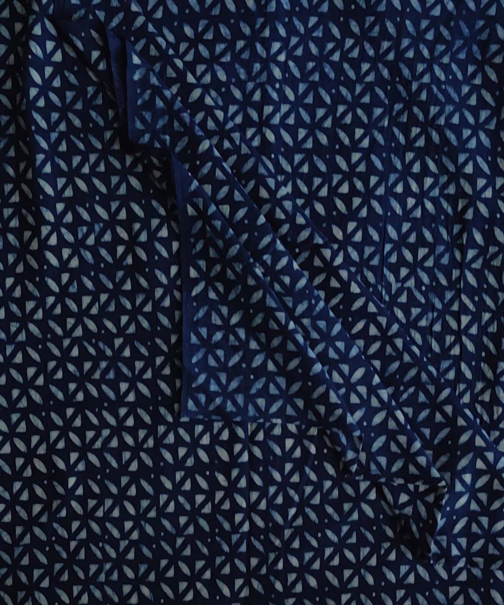 Blue handblock print organic handspun natural dye cotton dabu kurta fabric (2.5m per qty)