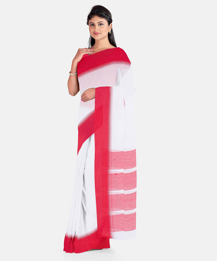 Biswa bangla handwoven white mercerised cotton saree