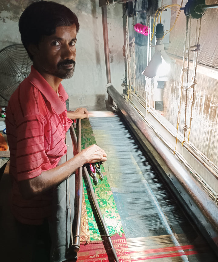 Bright yellow handwoven silk baluchari saree
