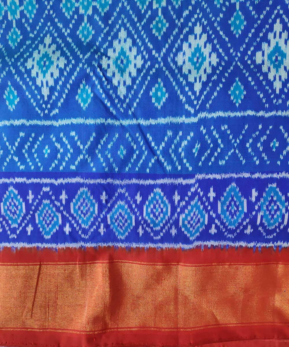 Blue and red handwoven ikkat silk pochampally saree