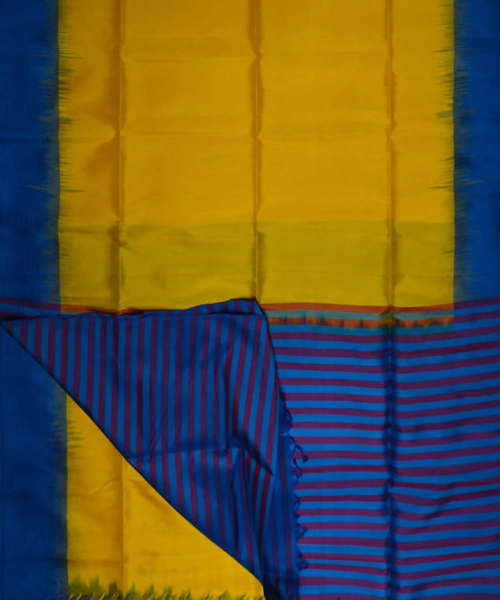 Yellow Blue Handwoven Soft Silk Saree