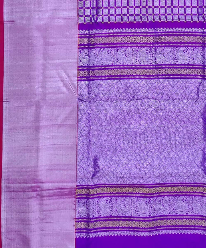 Violet Checks Handwoven Silk Venkatagiri Saree