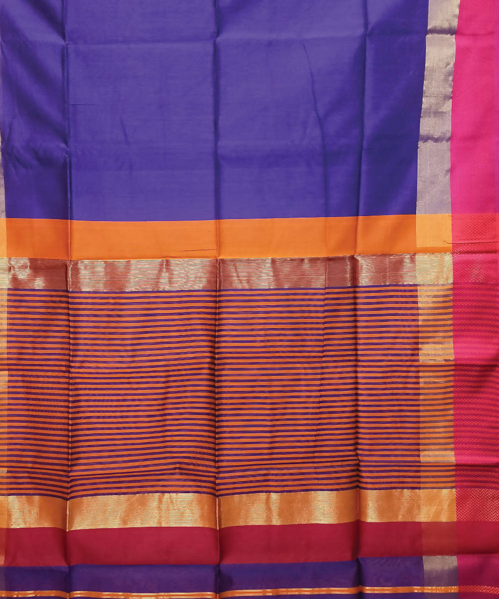 Royal blue handloom cotton silk maheshwari saree