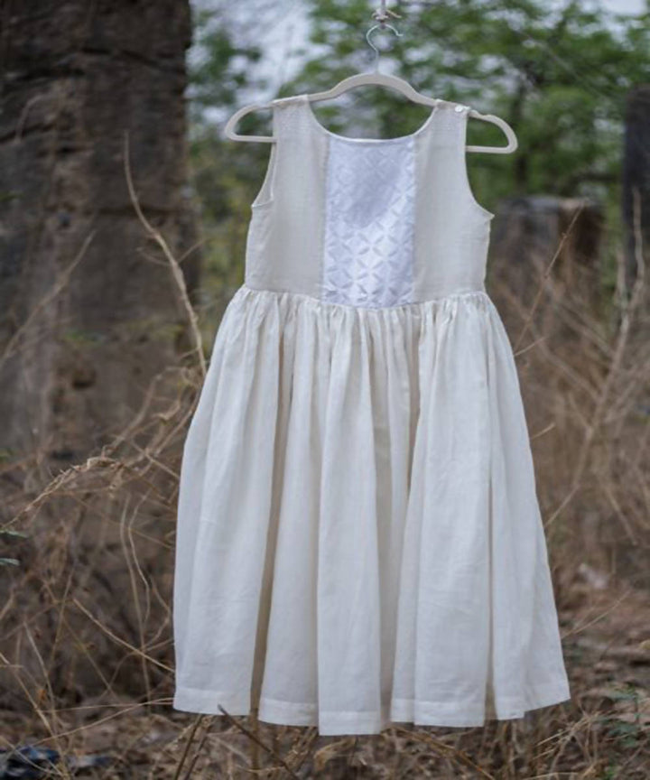 Cream white flaired cutwork kediya kora handcrafted cotton dress