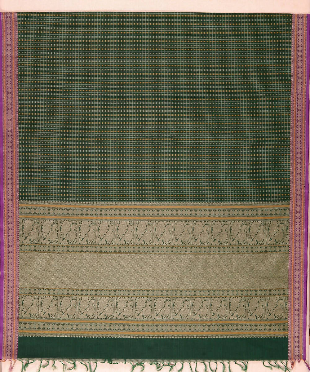 Dark green Handloom Kanchi lakshadeepam thread work cotton saree
