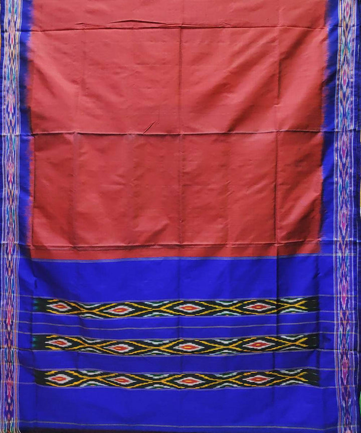 Maroon and blue handloom traditional ikat silk pochampally saree