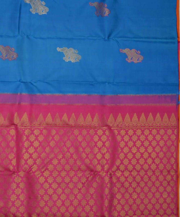 Royal Blue Pink Handwoven Dharmavaram Silk Saree