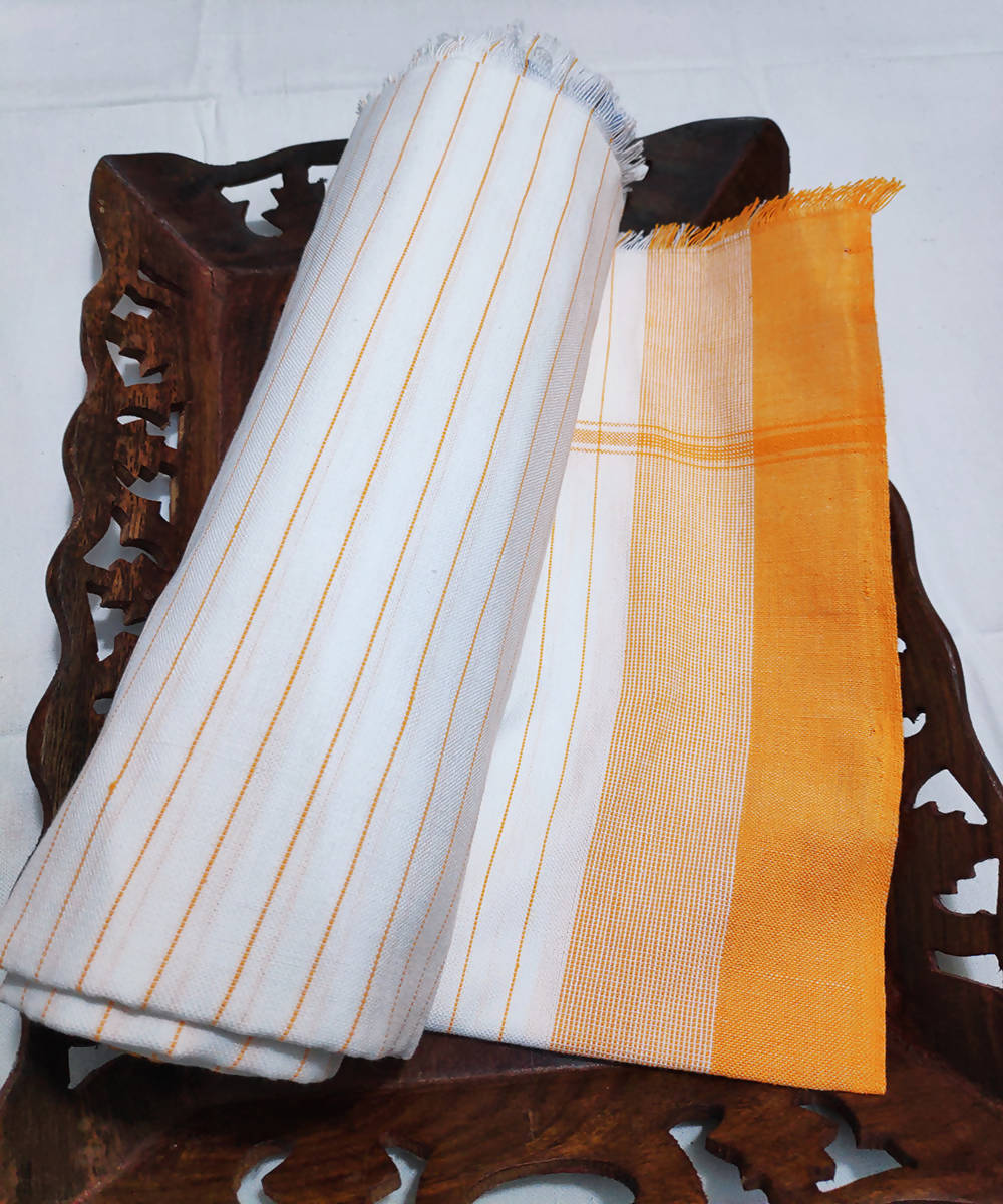 White and orange stripes handwoven cotton towel