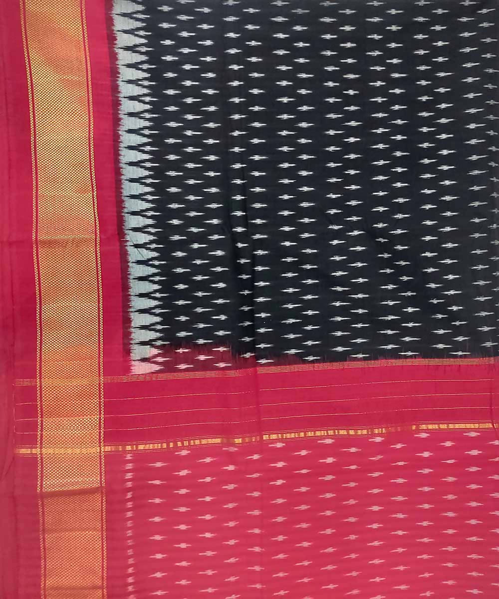 Stone black handloom cotton ikat pochampally saree