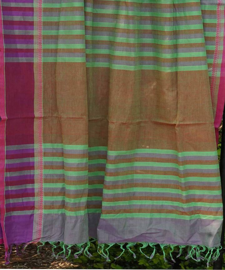 Pale green and purple Cotton Handwoven mangalagiri saree