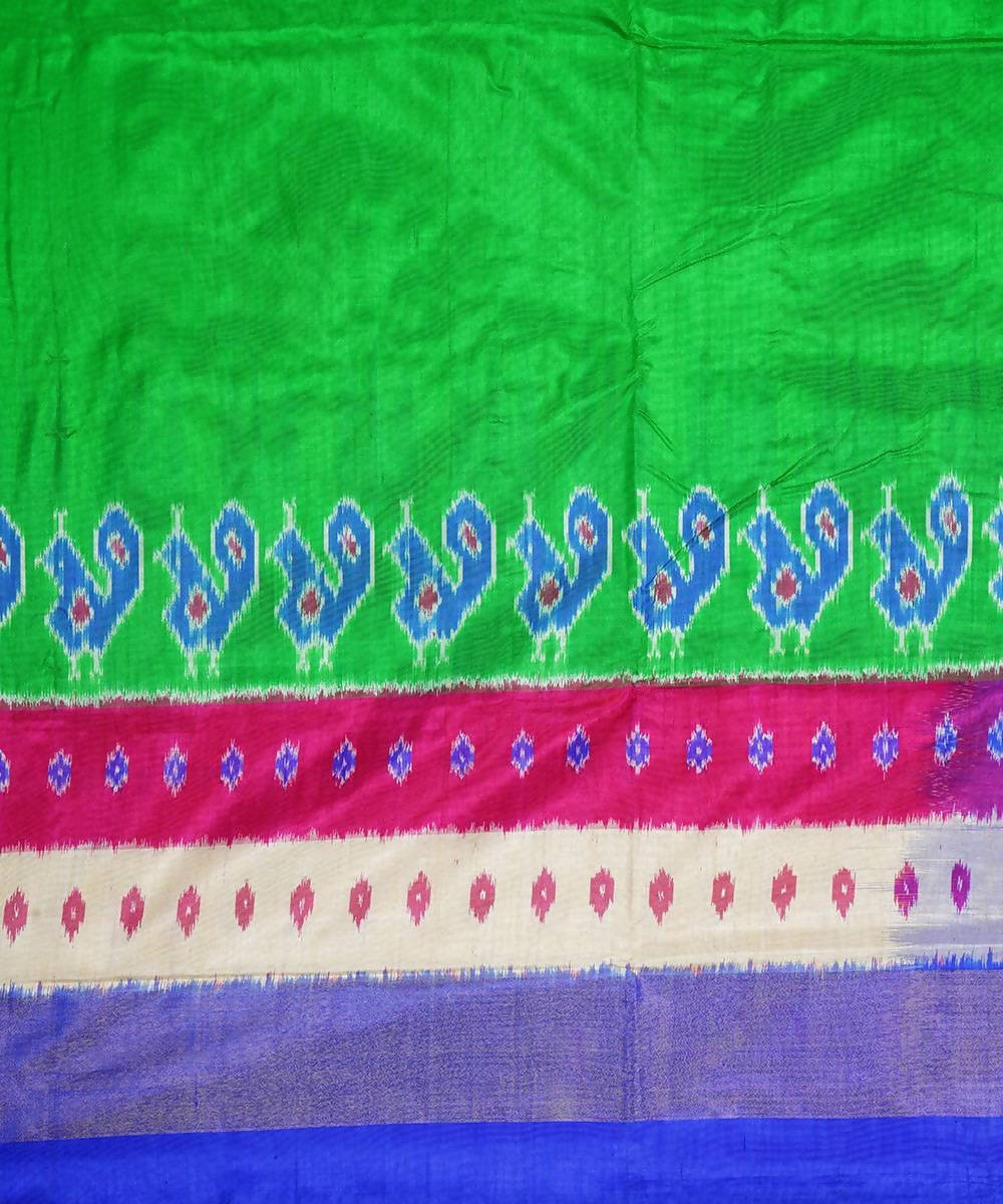 Handwoven green blue ikat silk pochampally saree
