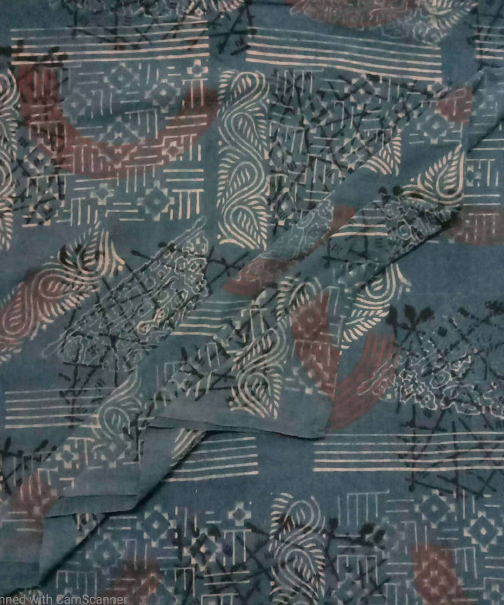 Indigo natural dye ajrakh print handspun handloom cotton fabric