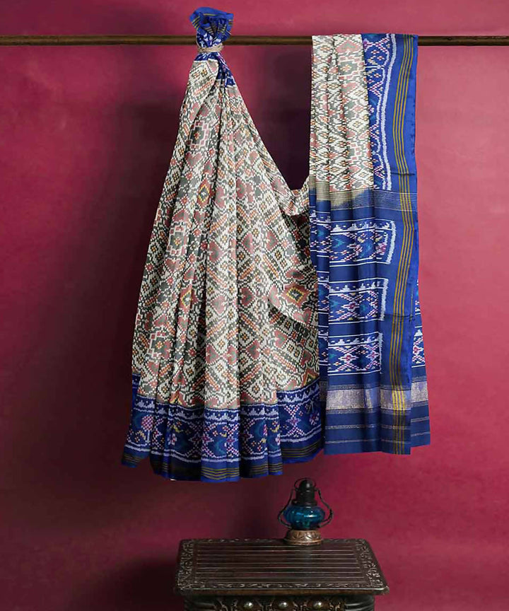 White blue handwoven patola silk saree