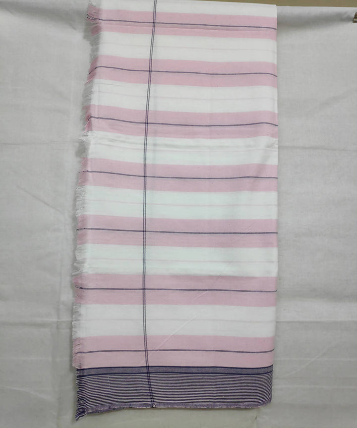 White and pink striped handloom cotton towel