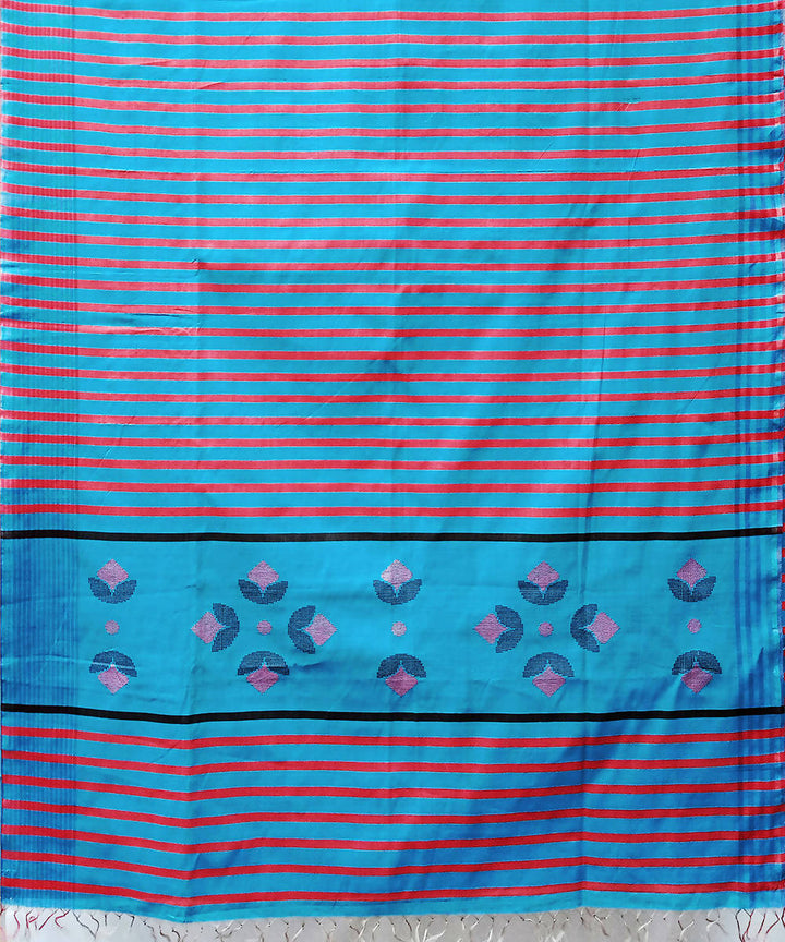 Blue handwoven extra weft cotton silk Saree