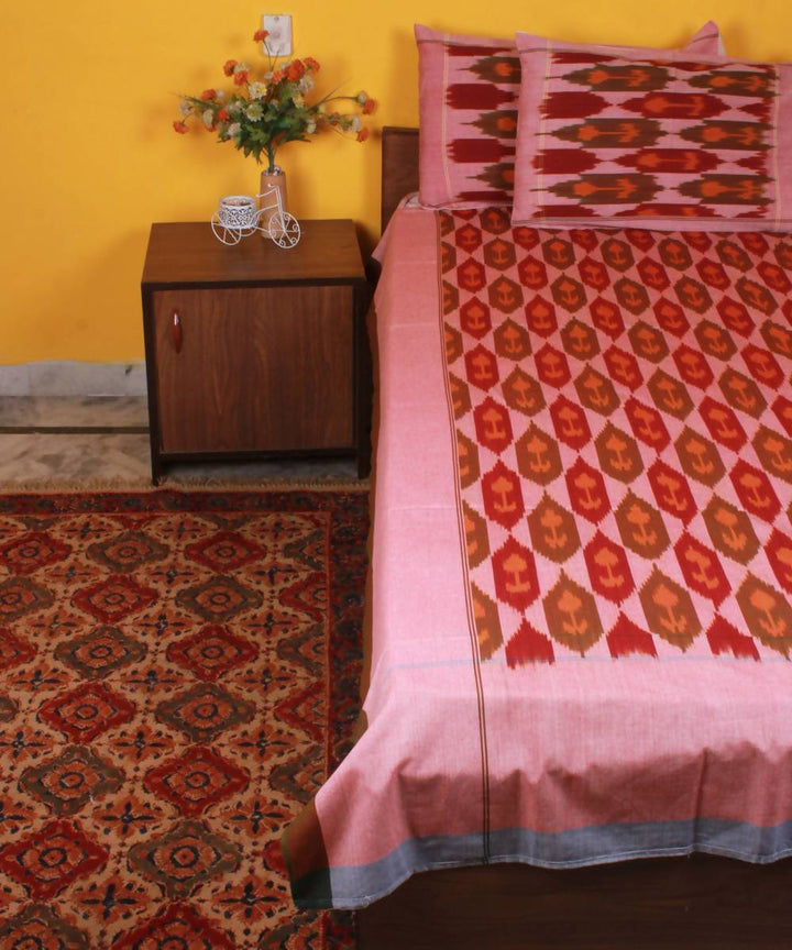 Multicolor Handloom Ikkat Cotton Bedsheet