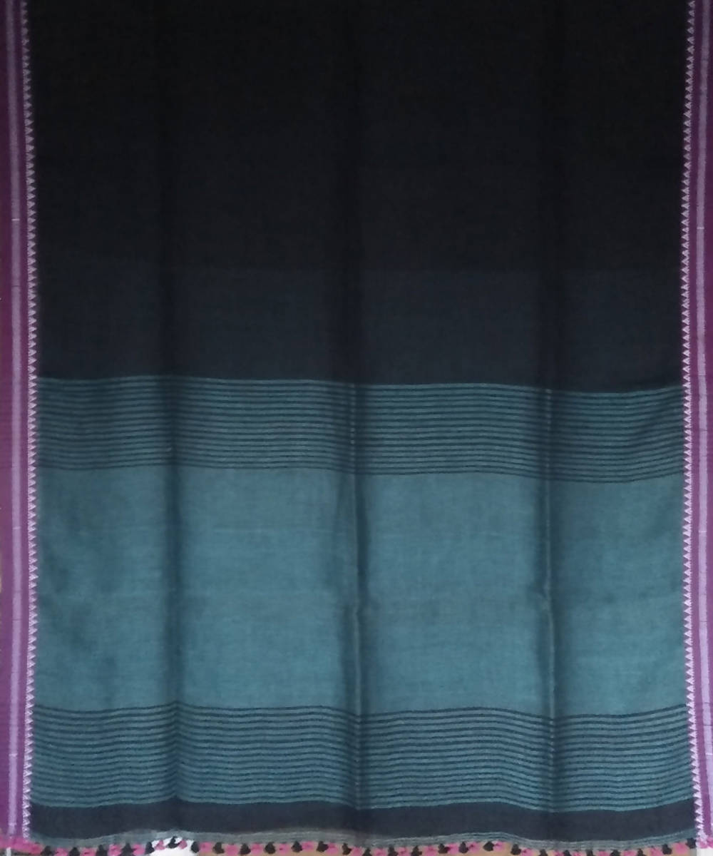 Black with blue pallu handwoven linen saree