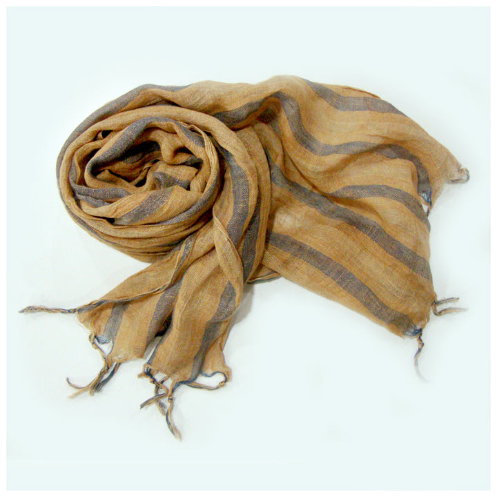 Light Orange and Blue Handwoven Linen Stole
