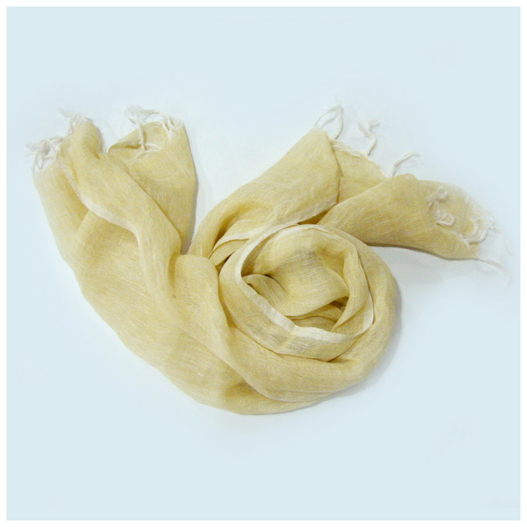 Pure Handloom Linen Stole In Light Yellow Shade