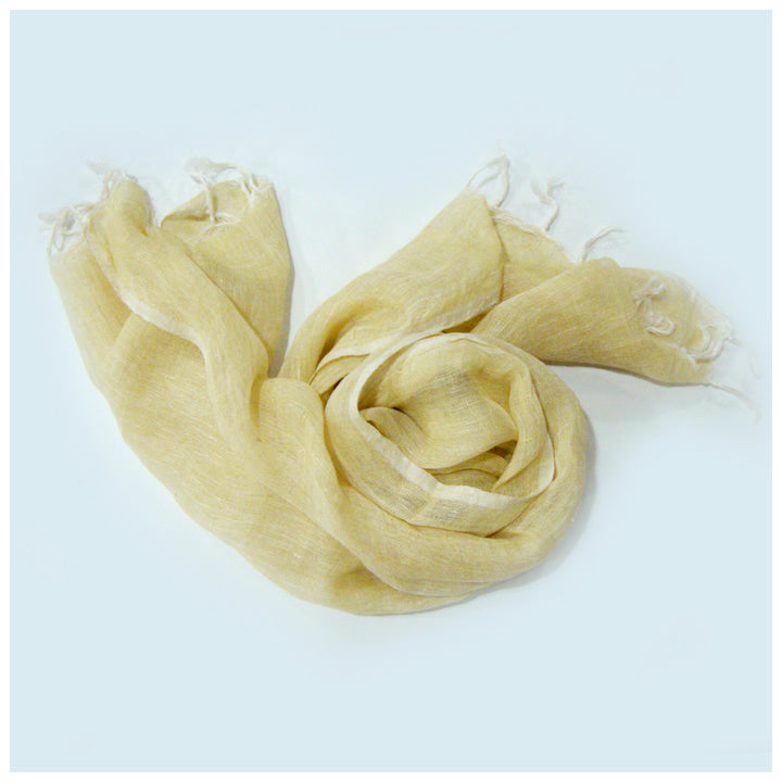Pure Handloom Linen Stole In Light Yellow Shade