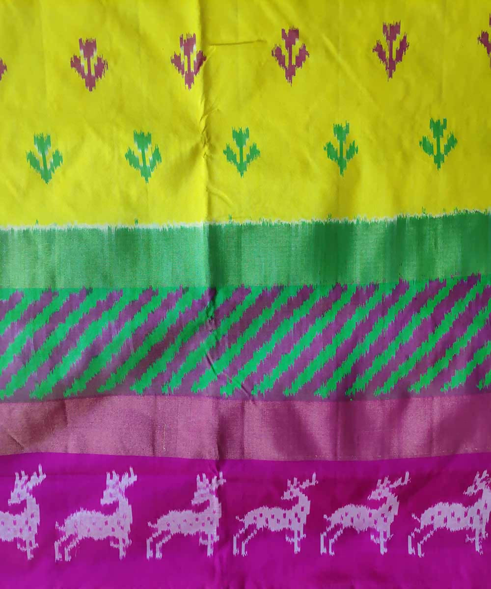 Electric yellow pink handloom silk pochampally ikat saree