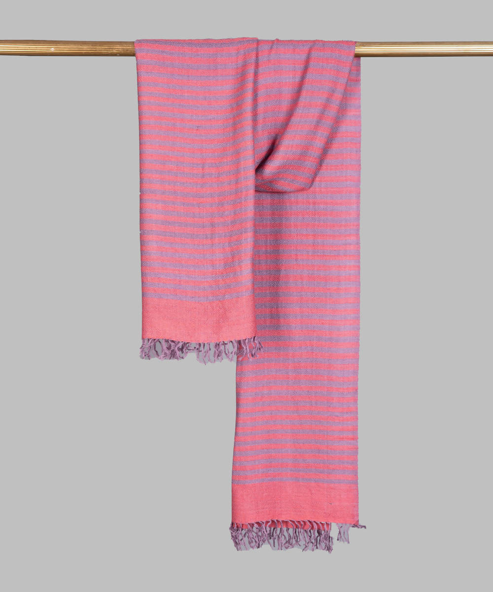 Pink lilac stripe handwoven panchachuli wool blend pashmina stole