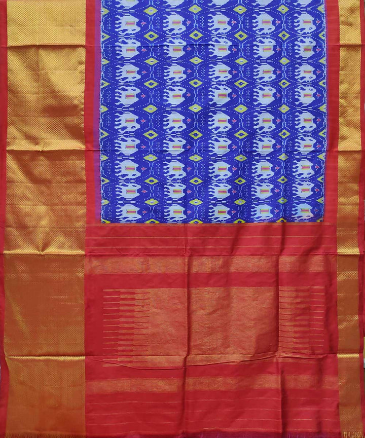 Blue with red handloom ikkat silk pochampally saree