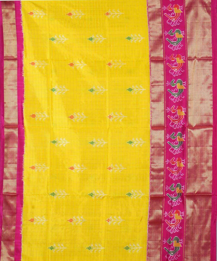 Yellow and pink handwoven silk ikkat pochampally saree