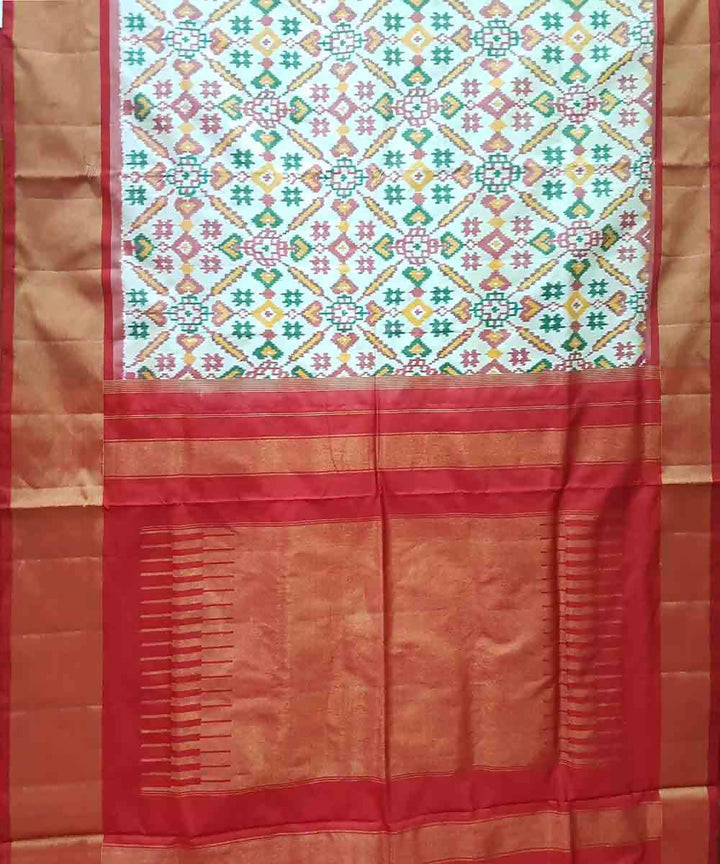 Cream with red handloom ikkat silk pochampally saree