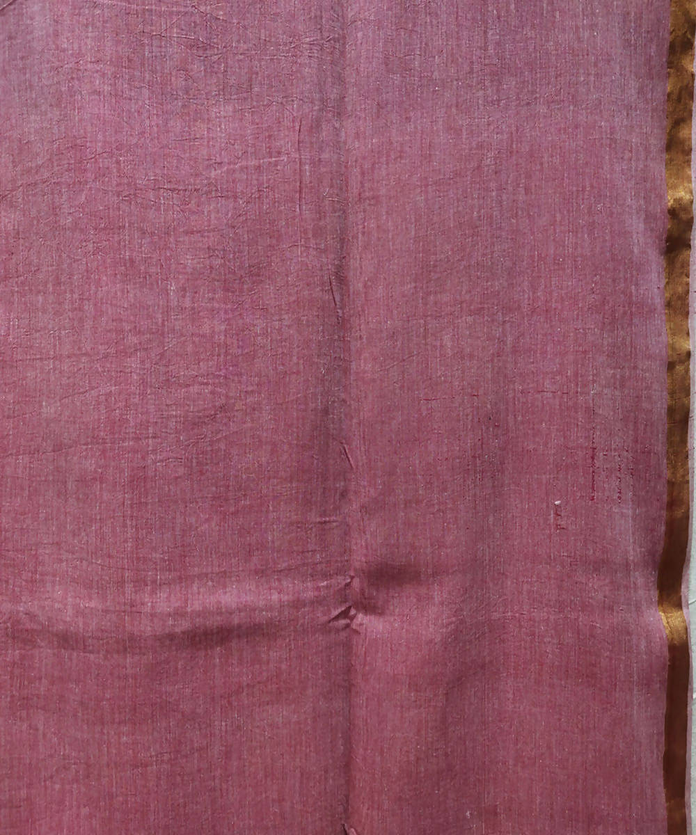 Grey red handloom muslin cotton saree