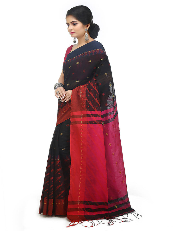 Black pink bengal handloom extraweft work saree