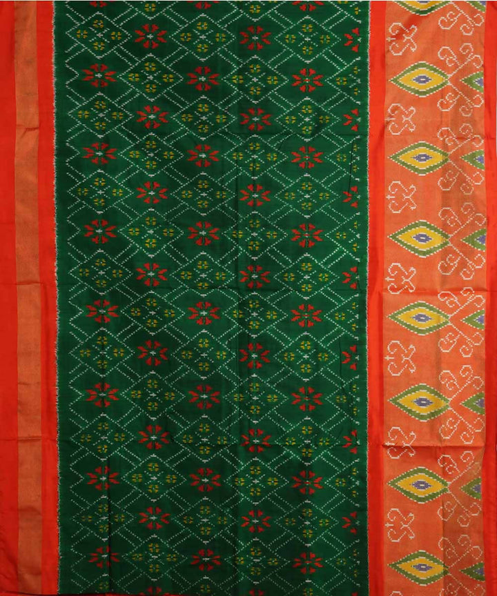 Dark green handloom silk ikat pochampally saree