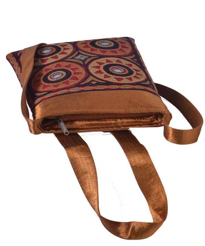 Coffee hand embroidery mashroo cross body bag
