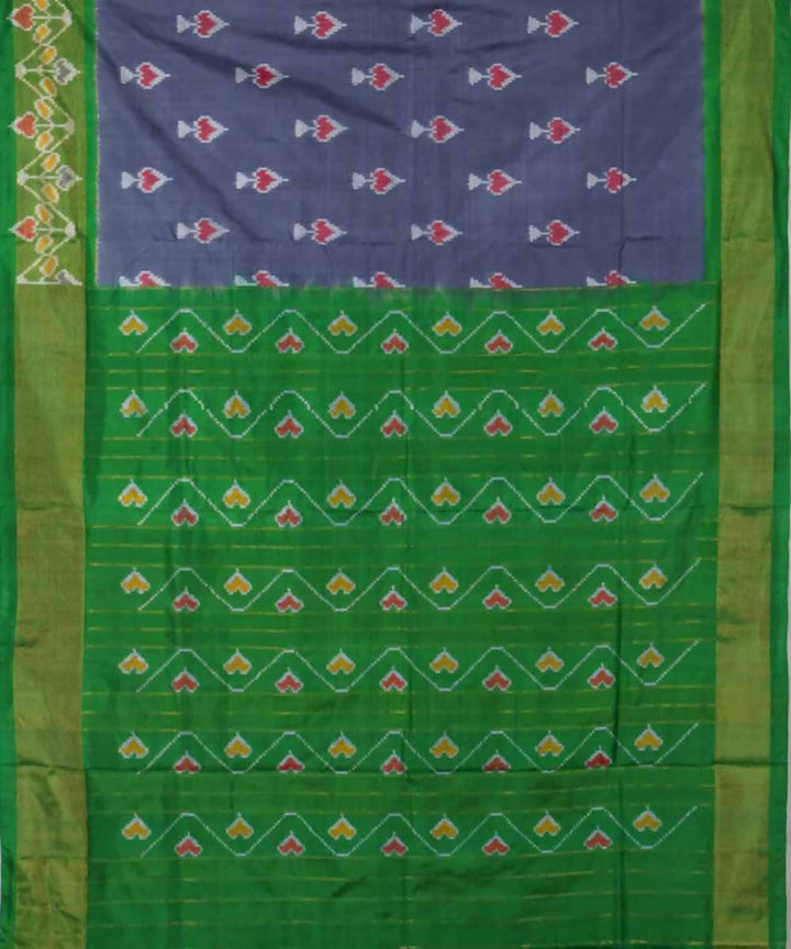 Grey and green handloom silk ikkat pochampally saree