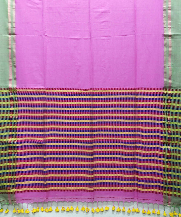 Pink light green handloom handspun cotton saree