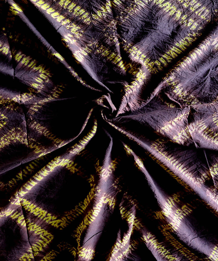 Yellow brown tie dye shibori printed cotton fabric