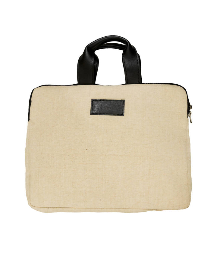 Beige handcrafted canvas laptop bag