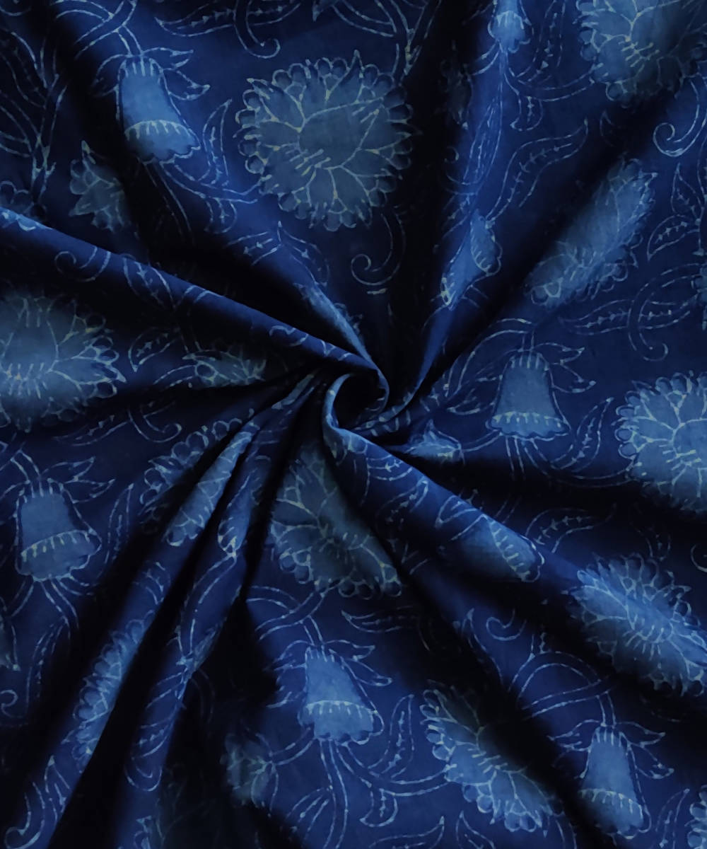 Navy blue natural dye dabu print handspun cotton fabric(2.5m per qty)