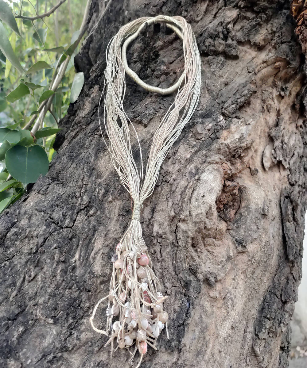 WHE Long Jute And Seashell Necklace