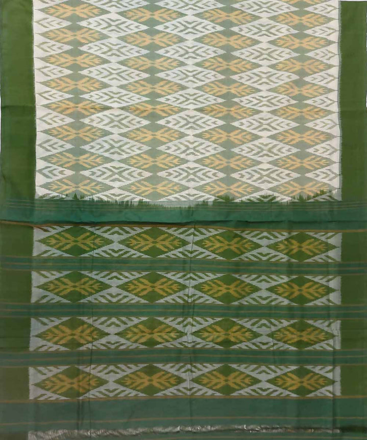 White with green handloom cotton ikat pochampally saree