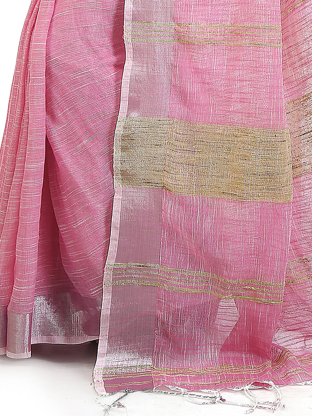 Deep pink handloom bengal cotton and linen saree