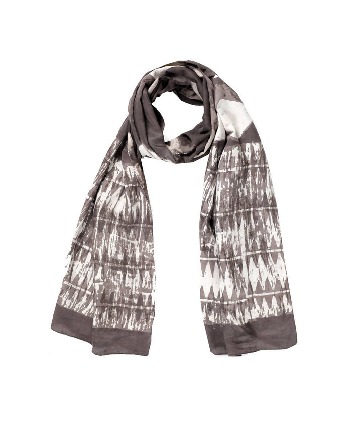 Dabu handblock printed white grey modal stole