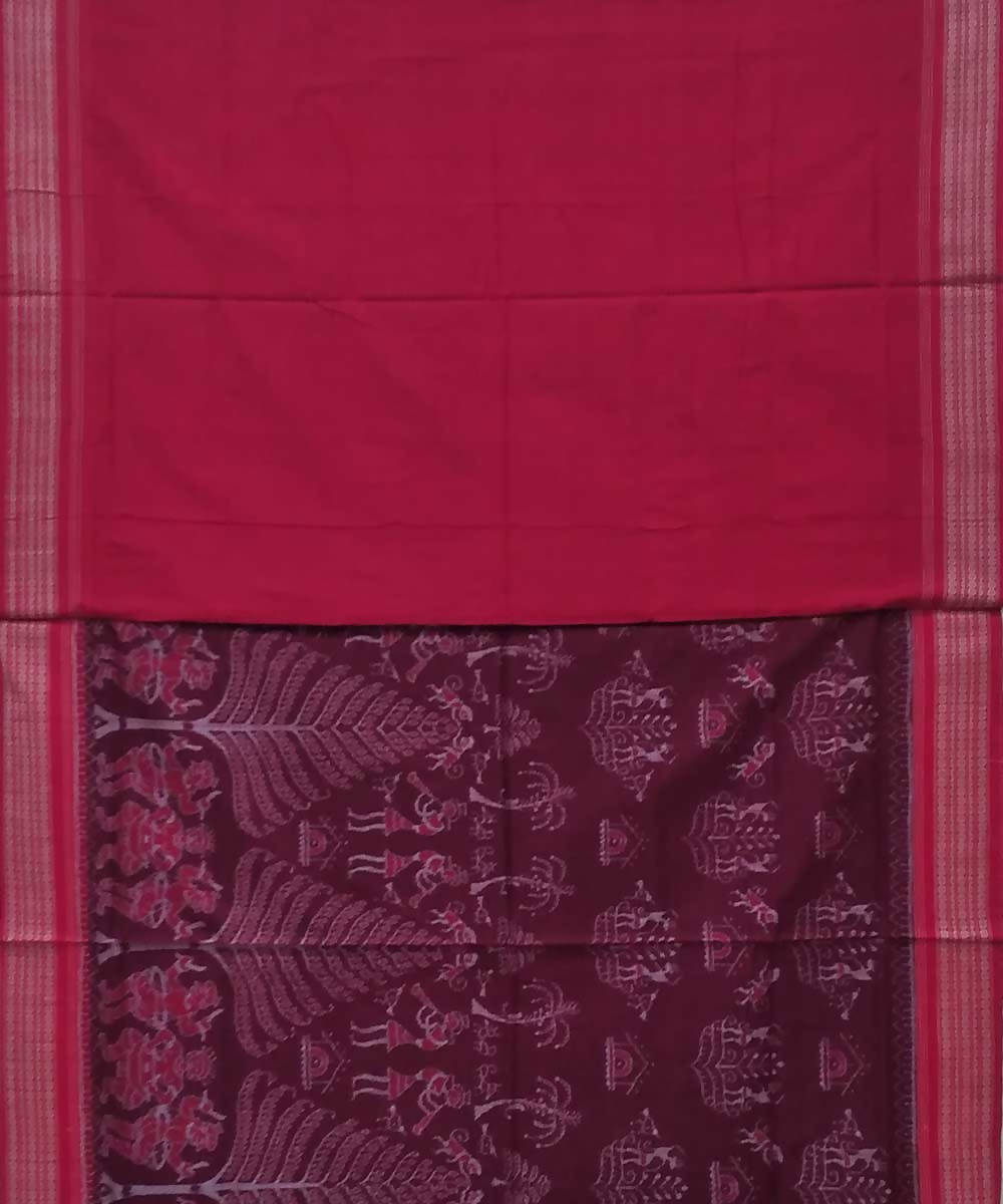 Bulgarian rose brick red handwoven sambalpuri ikat cotton saree