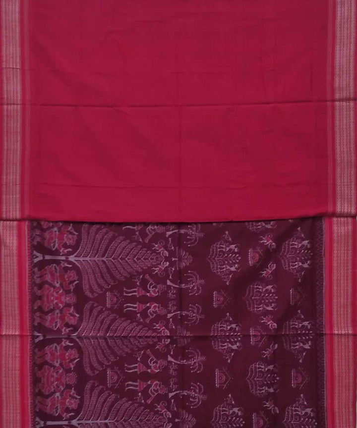 Bulgarian rose brick red handwoven sambalpuri ikat cotton saree