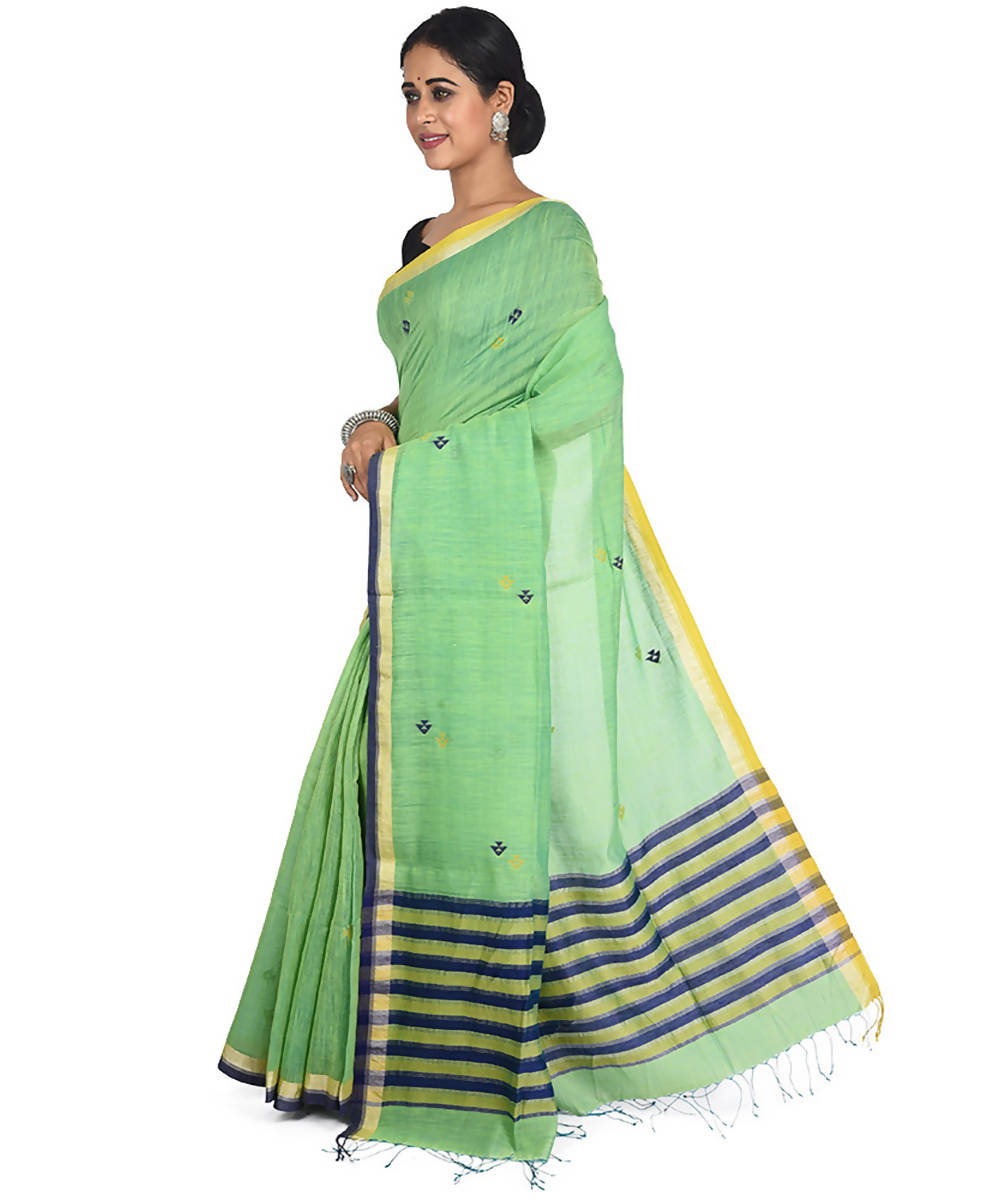 Green handwoven bengal cotton silk saree