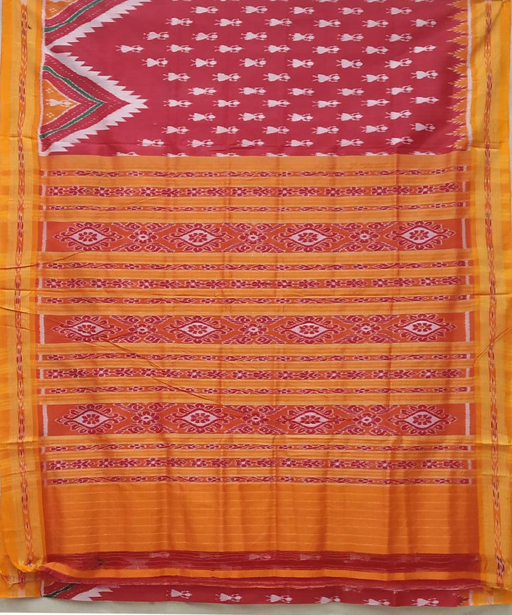 Amaranth red and mustard handwoven silk khandua saree