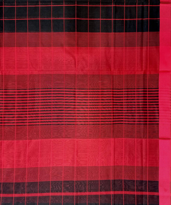 Maheshwari Black Red Checks Handwoven Cotton Silk Saree