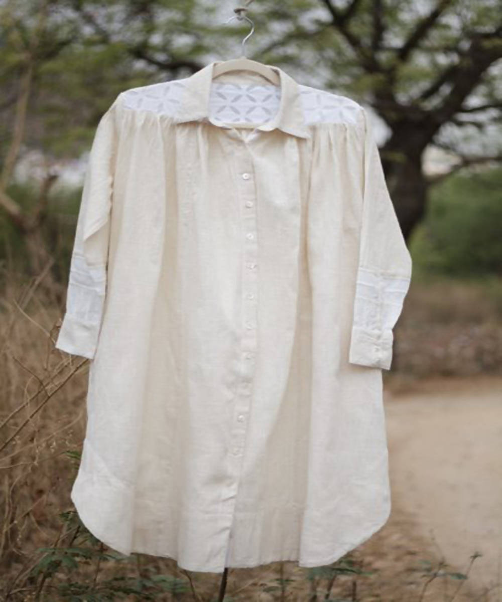 Cream white handcrafted cotton shirt dress