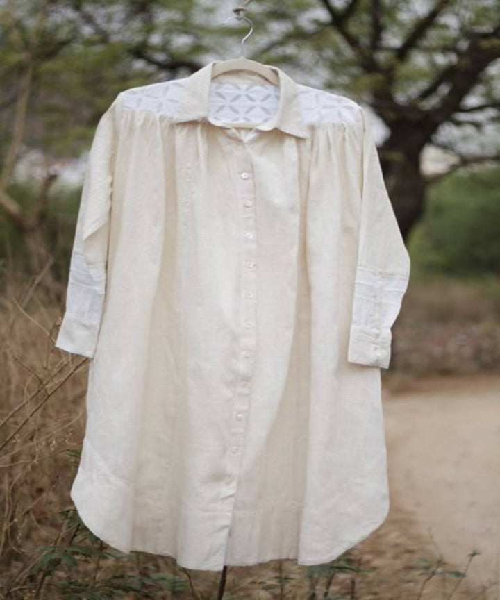 Cream white handcrafted cotton shirt dress