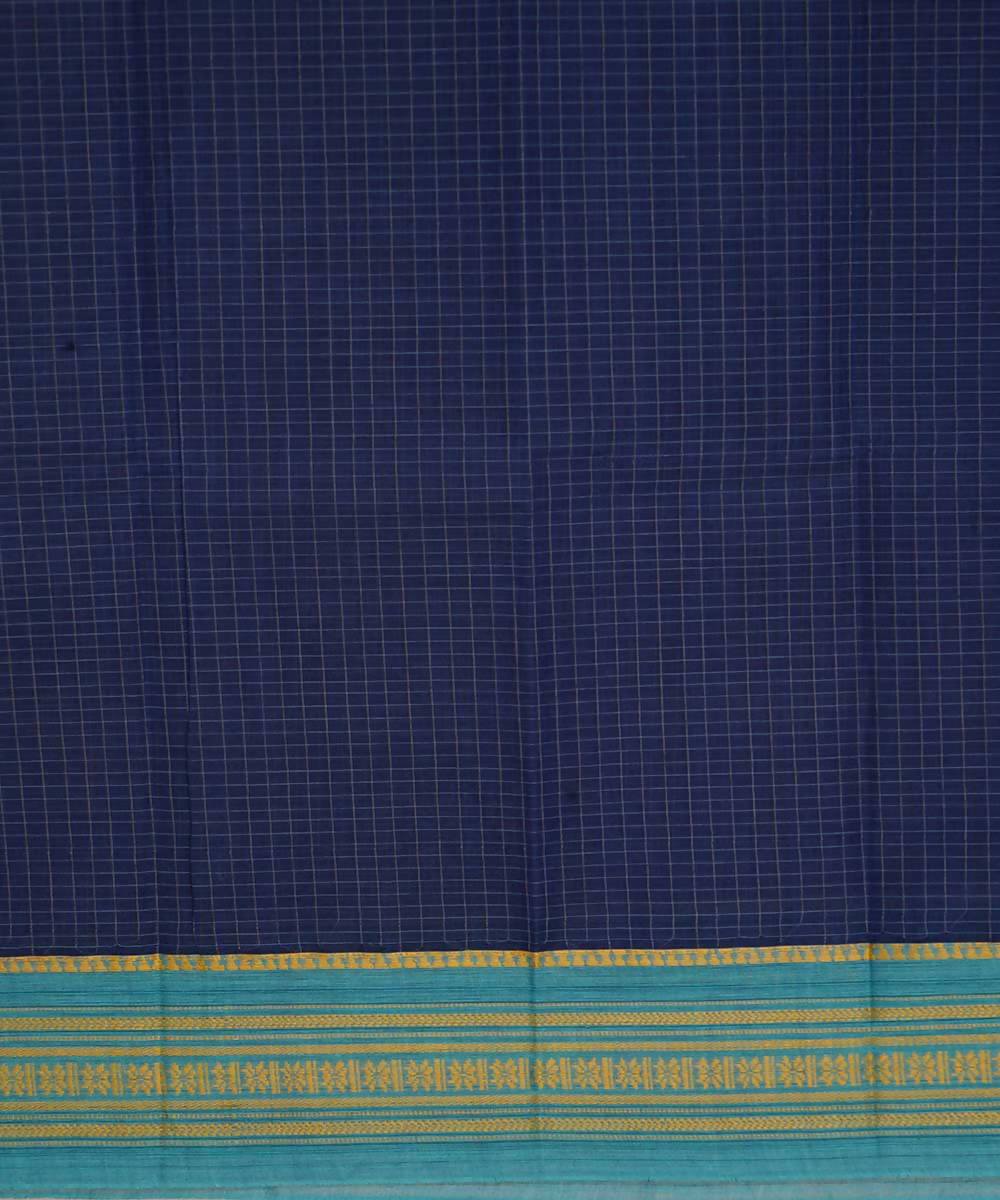 Dark navy blue handwoven cotton narayanpet saree